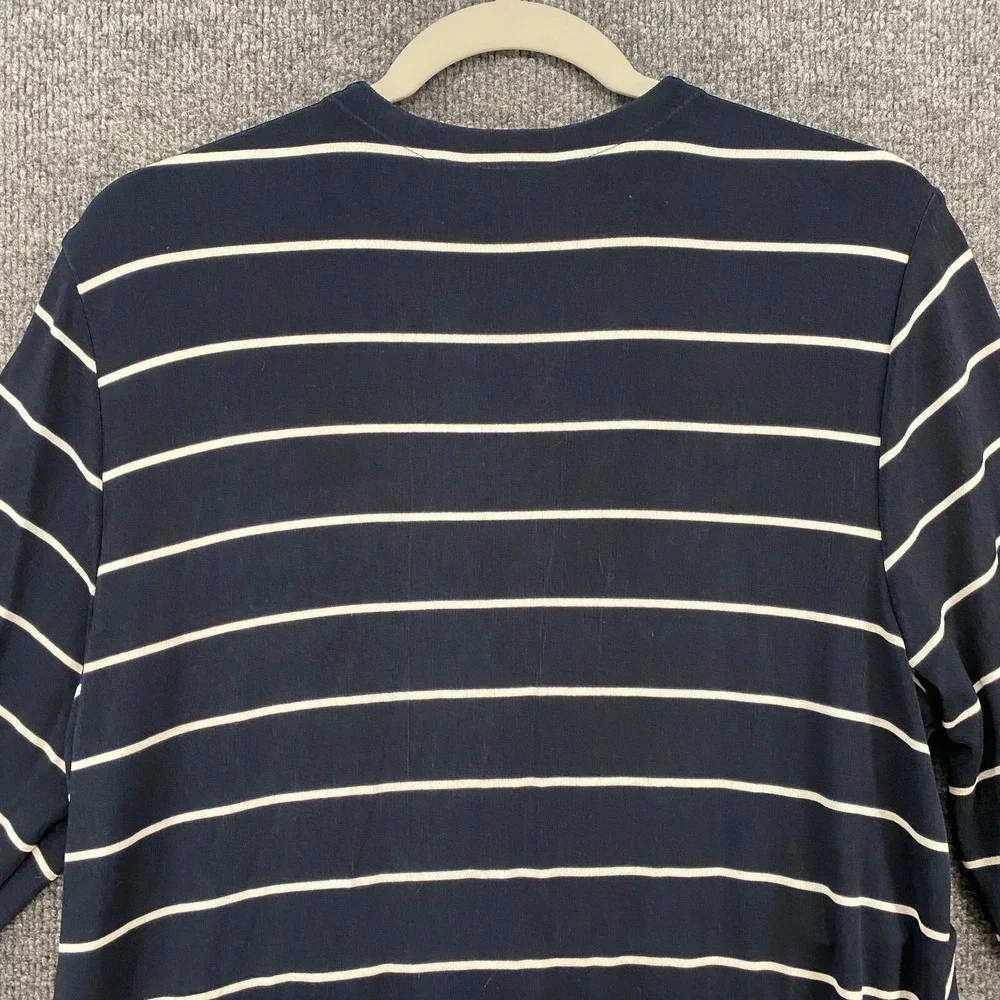 Chicos Travelers Cardigan 2 Womens L Blue Striped Slinky Duster Travel Preppy‎